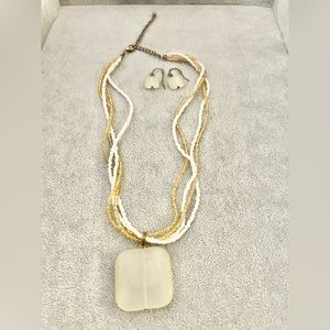 Vintage glass bead necklace 14 inches with matching earrings. Set